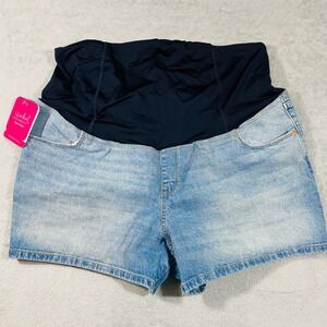 Isabel Maternity Denim Shorts Women 16/33 Light Blue Crossover Panel 4" Inseam